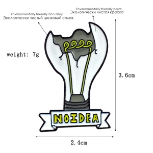 Detail showing broken light bulb enamel pin dimensions 3.6x2.4cm made of zinc alloy