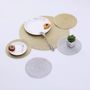 Nordic round metallic braided placemats in gold and silver, heat resistant dining mats