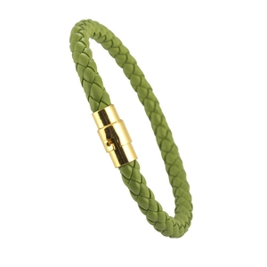 Grünes geflochtenes Lederarmband für Damen mit edlem goldenem Magnetverschluss