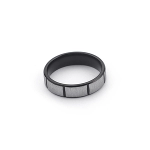 Minimalist brushed two-tone stainless steel ring for men in silver and black finish