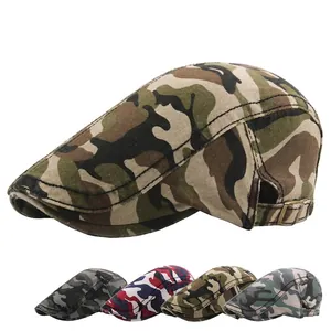 Camo Flat Cap Pure Washed Cotton Adjustable Metal Buckle Ivy Hat Sun Protection Outdoor Casual Style For Men Women