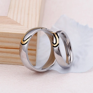 Polished stainless steel heart puzzle matching couple rings set for Valentine's Day