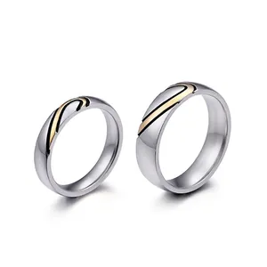 Puzzle Heart Couple Ring Titanium Stainless Steel Wavy Design Polished Jewelry Gift For Men Women Valentine Anniversary