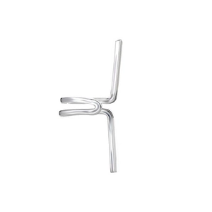 Close-up of minimalist silver metal double-ring U-shaped non-piercing ear clip jewelry