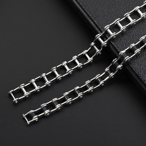 Men's silver stainless steel bracelet with industrial bicycle chain link design