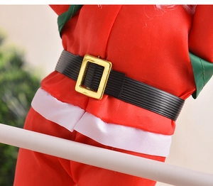 Detail shot of Santa Claus figurine costume with black belt and golden buckle