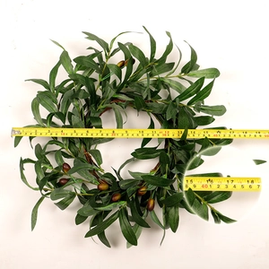 Artificial olive leaf wreath with berries for home decor, measuring 18-19 inches in diameter