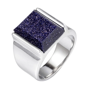 Bague punk gothique pour homme en acier inoxydable avec pierre bleue effet ciel étoilé