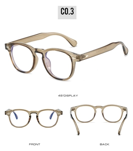 Vues détaillées multi-angles des lunettes TR90 anti-lumière bleue avec rivets argentés marron