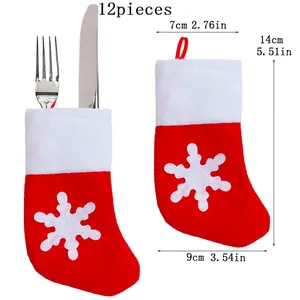 Set of 12 red snowflake Christmas stocking cutlery holders for holiday table decor