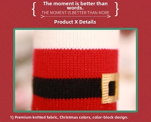 Détail de la housse de bouteille de vin de Noël en tricot avec des mailles rouges et blanches