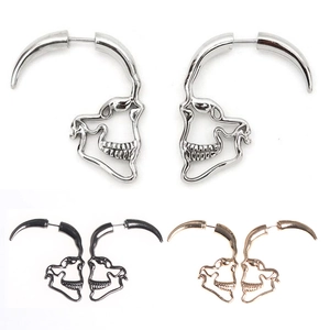 Gothic Skull Ear Jacket Earrings Alloy Hollow Horn Design Punk Dark Style Jewelry For Women Men