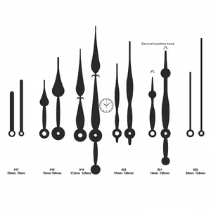 Juego de agujas de reloj minimalistas en aluminio negro con guías de tallas detalladas