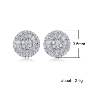 Sparkling silver cluster stud earrings with zircon floral design 13.5mm diameter