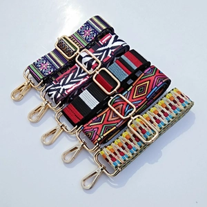 Adjustable colorful ethnic pattern replacement bag straps with gold metal hooks