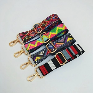 Adjustable colorful ethnic pattern wide shoulder straps with gold metal swivel hooks