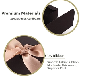Detail of 250G cardboard gift box featuring silky champagne ribbon and precise edges