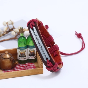 Bracelet en cuir rétro avec citation motivante Where there is a will there is a way