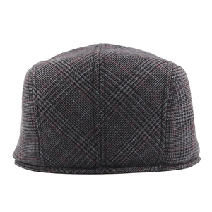 Classic dark grey plaid cotton flat cap with red and blue stripes for men and women