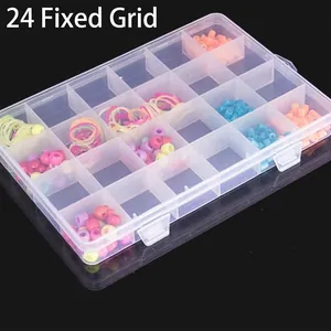 Transparent 24-grid plastic storage box for jewelry beads and DIY accessories