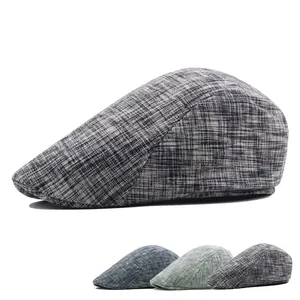 Vintage British Style Flat Cap Pure Cotton Striped Plaid Ivy Newsboy Beret Hat For Men Women Outdoor Casual Adjustable