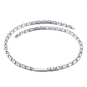 Polished silver stainless steel chain necklace with engraved Bercian plaque for men and women