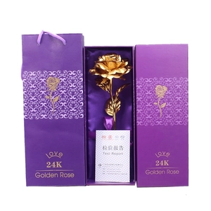 24K gold foil rose gift set with purple luxury box and matching carry bag for Christmas