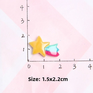 Size detail of colorful resin meteor charm for DIY crafts measuring 1.5x2.2cm