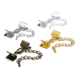 DIY jewelry making kit with ribbon crimp ends, lobster clasps and chains in 4 metal colors