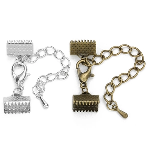 Lobster clasp and extension chain sets in silver and bronze for DIY jewelry making
