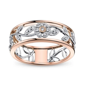 Bague Florale Mode Or Rose Argenté Cuivre Fleur Creuse Feuille Zirconium Pour Femmes Bijoux