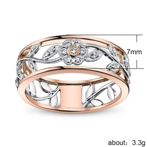 Bague fleur bicolore avec zircone, motif de vigne en or rose de 7mm et finition 3,3g