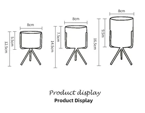 Size chart showing dimensions for minimalist marble ceramic planters with gold iron stands