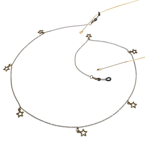 Vintage bronze sunglasses chain with star pendants and non-slip rubber connectors