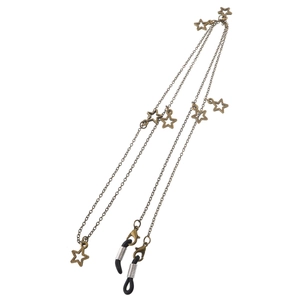 Retro bronze metal eyeglass chain with decorative star charms and anti-slip rubber loops