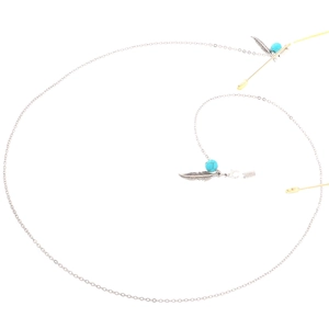 Stainless steel glasses chain with turquoise beads and silver feather pendant