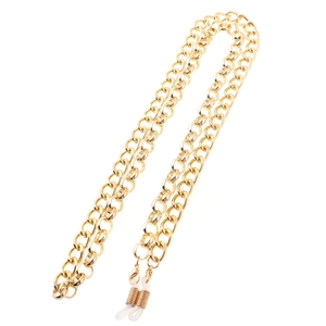Fashionable gold metal glasses chain with round links and non-slip silicone connectors