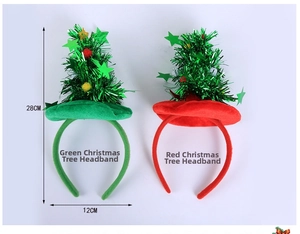Dimensions détaillées du serre-tête sapin de Noël de 28cm en rouge et vert avec paillettes