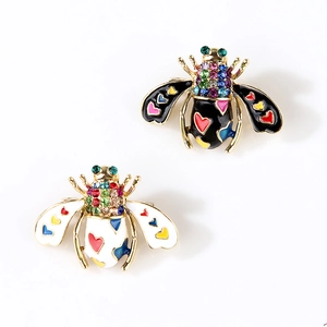 Colorful bee brooch set with enamel heart patterns and vibrant crystal rhinestones