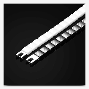 Detail of 7mm ceramic square links and black steel diamond cut chain bracelet for women