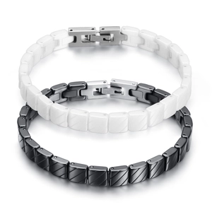 Fashion Ceramic Bracelet With Stainless Steel Folding Clasp Polished Geometric Square Link Wristband Jewelry For Women