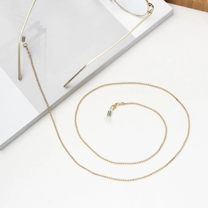 Golden bead stainless steel eyewear chain with anti-slip silicone loops and lobster clasps