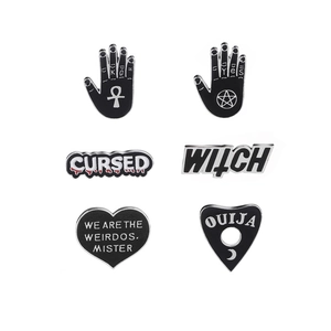 Gothic Witch Enamel Pins Alloy Occult Mystery Style Palm Heart Cursed Brooches For Clothes Bag Accessories