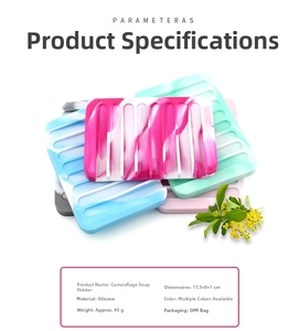 Detail view of silicone camouflage soap dish showing 11.5x8x1cm dimensions and weight