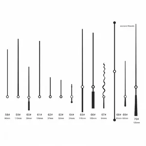 Tabla de tallas de 13 manecillas de reloj metálicas negras en varias formas de 24 mm a 120 mm