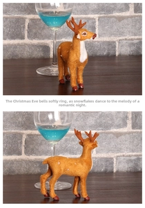 Detailed view of lifelike reindeer figurine with brown flocking and white belly details