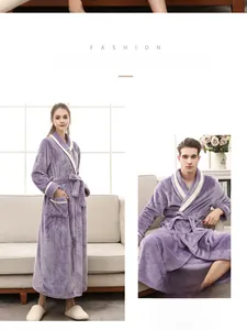 Detail of purple mink fleece bathrobe with thickened fabric and contrast piping design