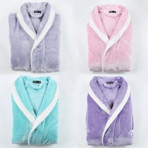 Thick mink fleece bathrobe for couples featuring contrast shawl collar and plush texture