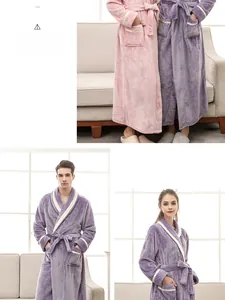 Detailed close-up of thick flannel bathrobes featuring contrast piping and side pockets