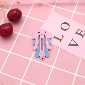 Detail of pink and blue cartoon jellyfish hair clip with sweet smile face and BB clip